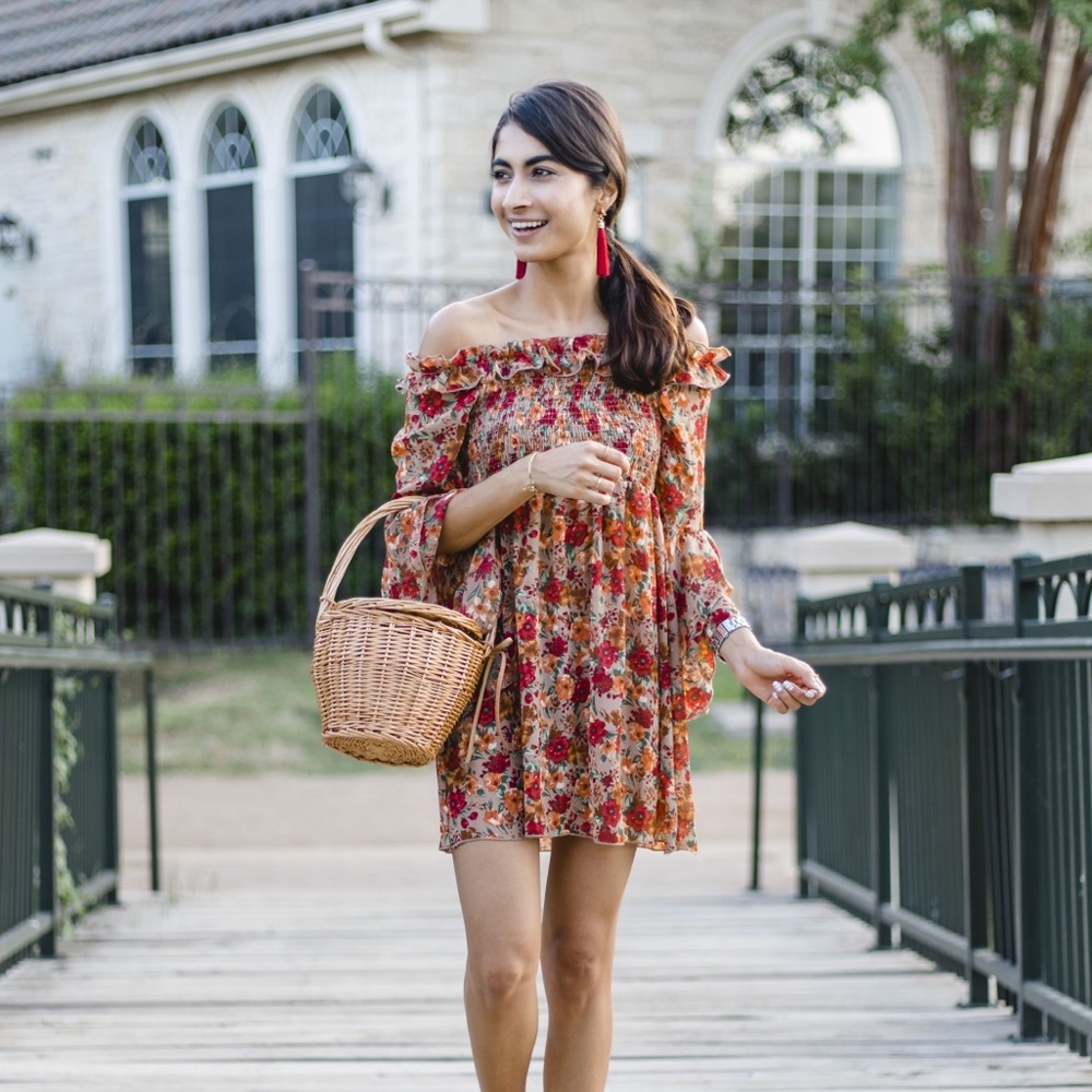 Red off shoulder dress